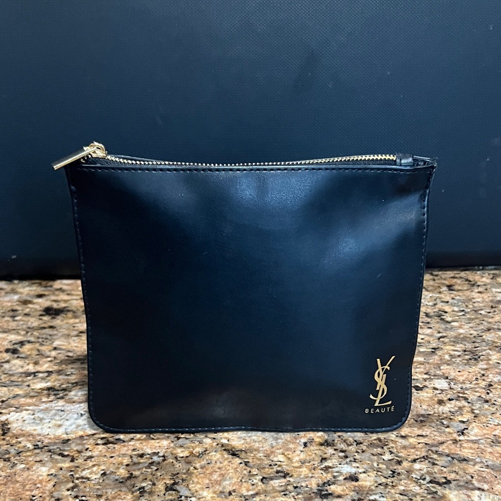 YSL/ Yves Saint Laurent Black Toiletry Bag with Gold Accents